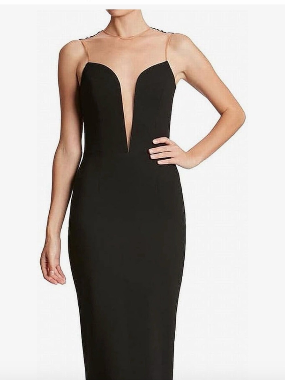 Dress the Population Black Strapless Sheer Panel Plunge Midi Dress